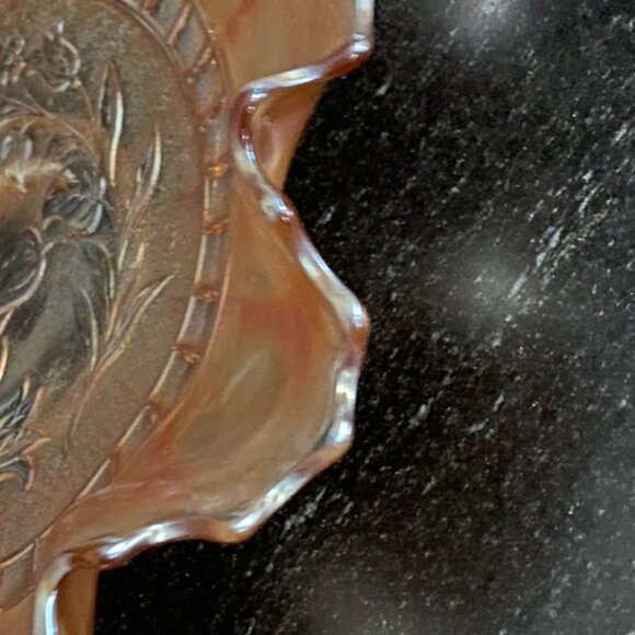 Antique Carnival Glass by Dugan "WindFlower" Ruffled Bowl Iridescent c1910 EC - Picture 5 of 11